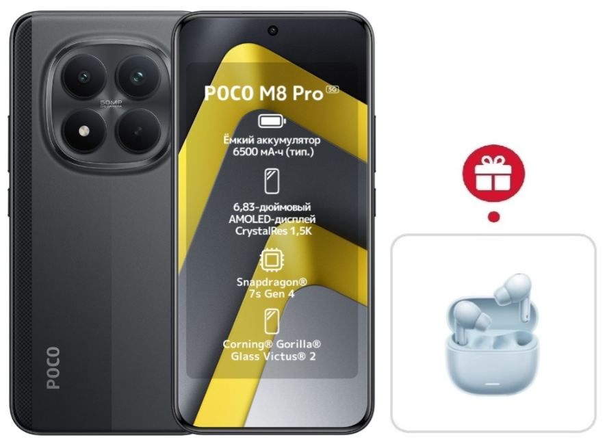 Смартфон Xiaomi Poco M8 Pro 5G 12/512GB Black + подарок купить,NaN