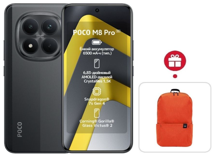 Смартфон Xiaomi Poco M8 Pro 5G 12/512GB Black + подарок купить,NaN