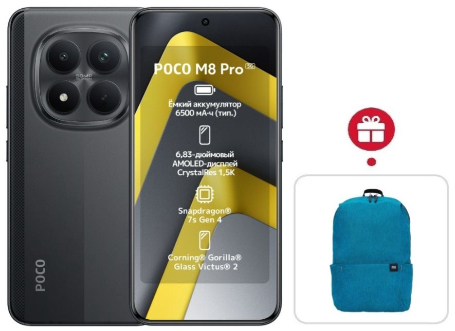 Смартфон Xiaomi Poco M8 Pro 5G 12/512GB Black + подарок купить,NaN