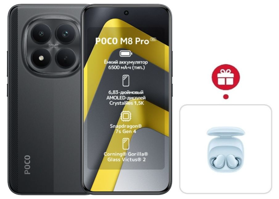 Смартфон Xiaomi Poco M8 Pro 5G 12/512GB Black + подарок купить,NaN