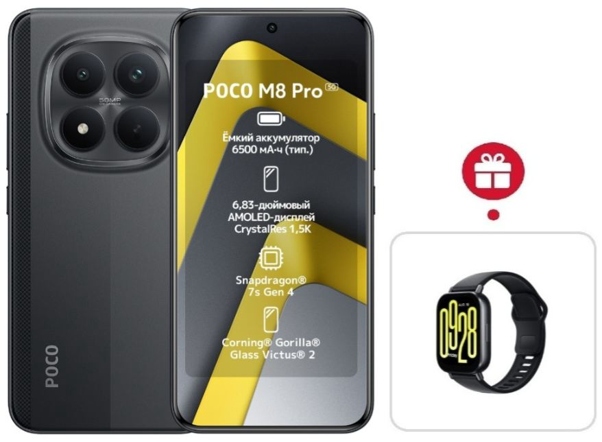Смартфон Xiaomi Poco M8 Pro 5G 12/512GB Black + подарок купить,NaN