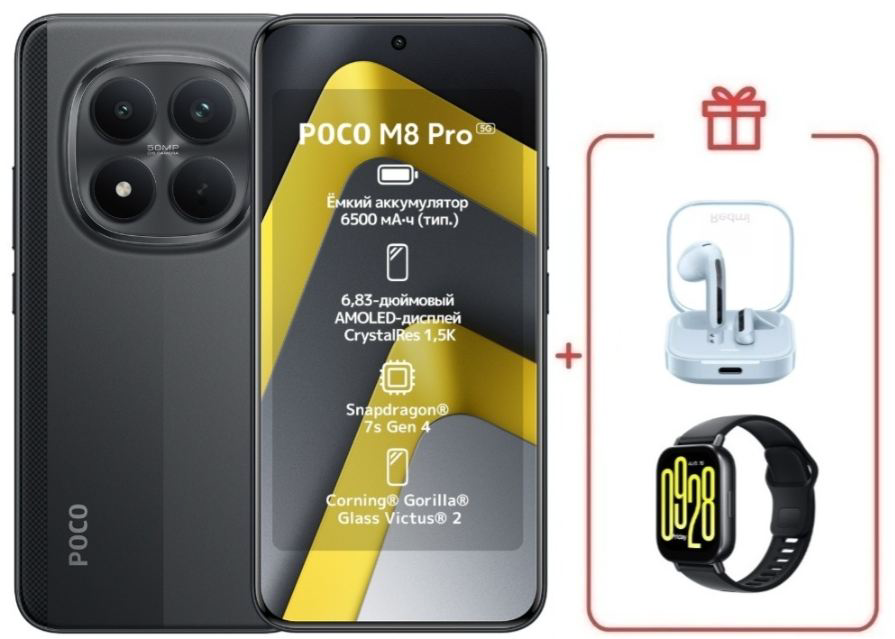 Смартфон Xiaomi Poco M8 Pro 5G 12/512GB Black + подарок купить,NaN