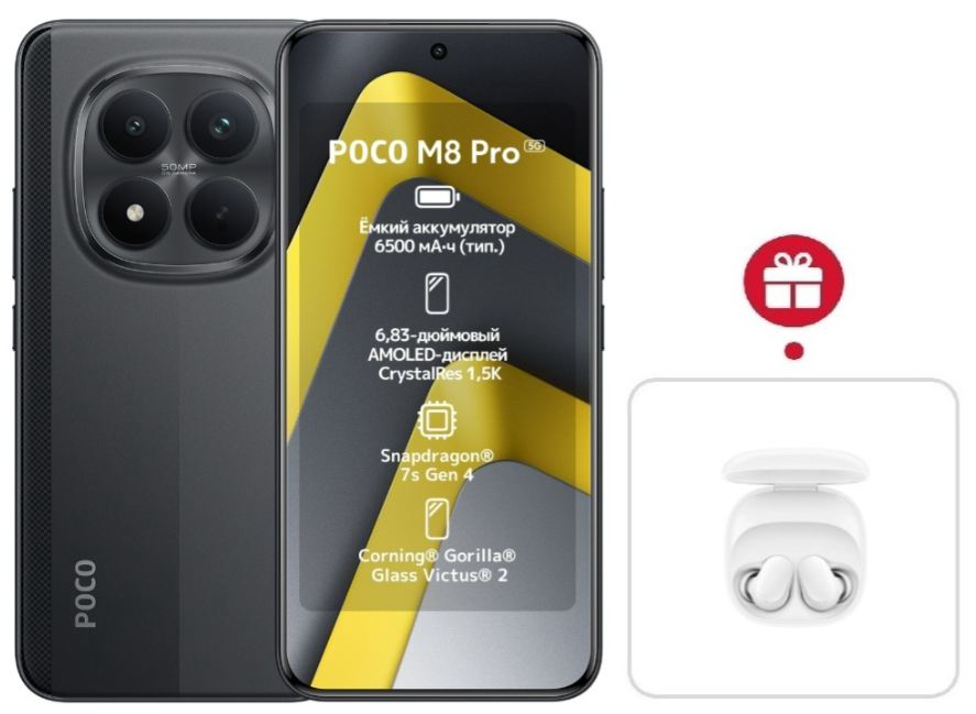 Смартфон Xiaomi Poco M8 Pro 5G 8/256GB Black + подарок купить,NaN