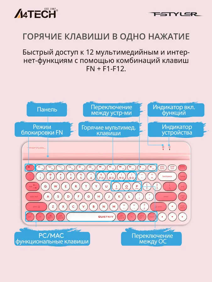 Клавиатура A4tech Fstyler FBK30 Raspberry - ForteMarket Клавиатура A4tech Fstyler FBK30 Raspberry купить,0
