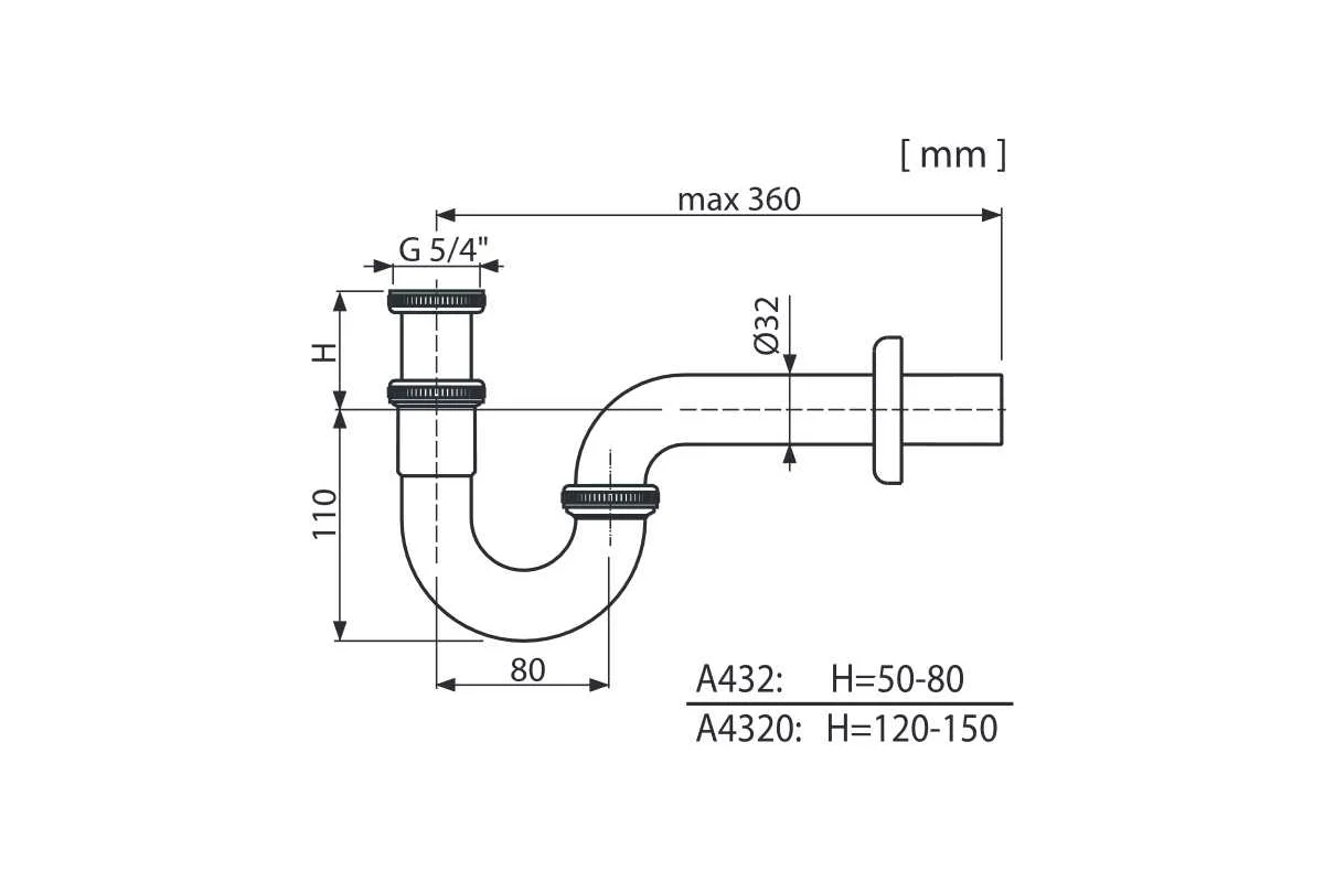 Сифон для умывальника Alcaplast A432 d32 5/4" серый купить,20500
