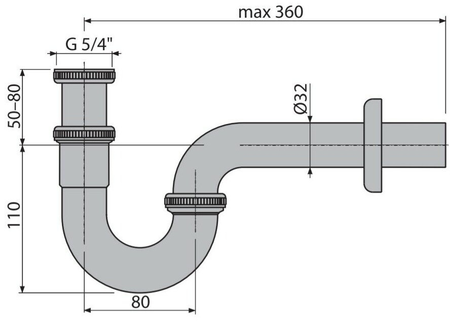 Сифон для биде Alcaplast A45 E 5/4 серый купить,30880