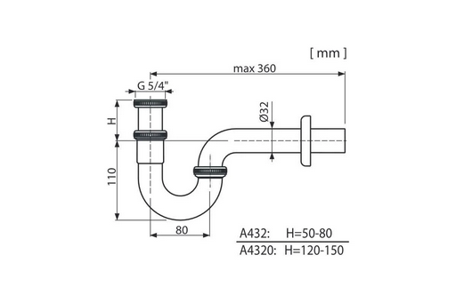 Сифон для умывальника Alcaplast A432 d32 5/4" серый