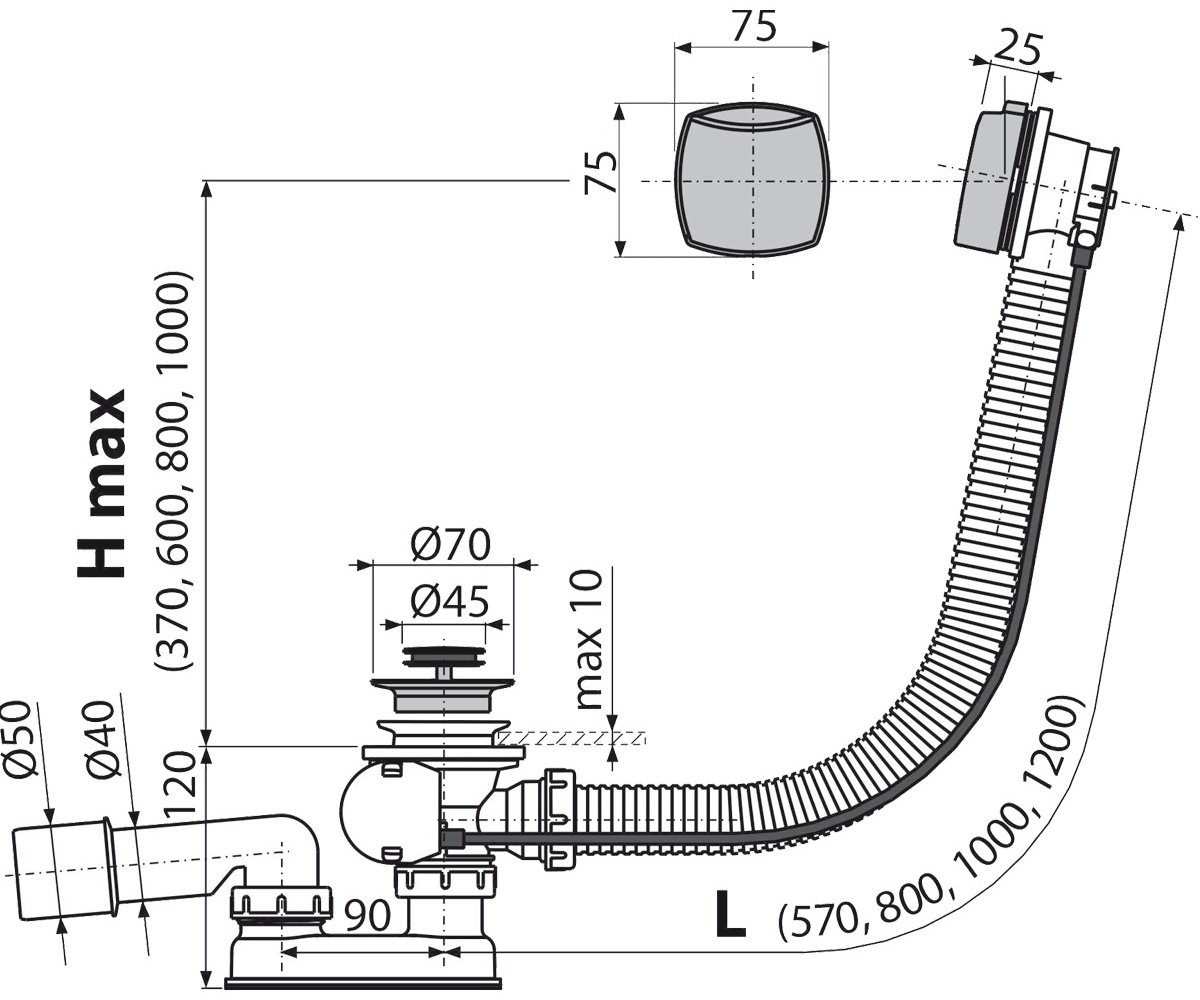 Сифон Alcaplast A55 К 80см 52мм купить,20900