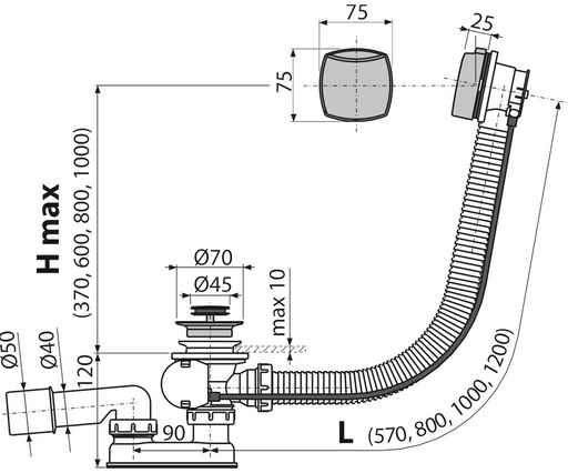 Сифон Alcaplast A55 К 80см 52мм