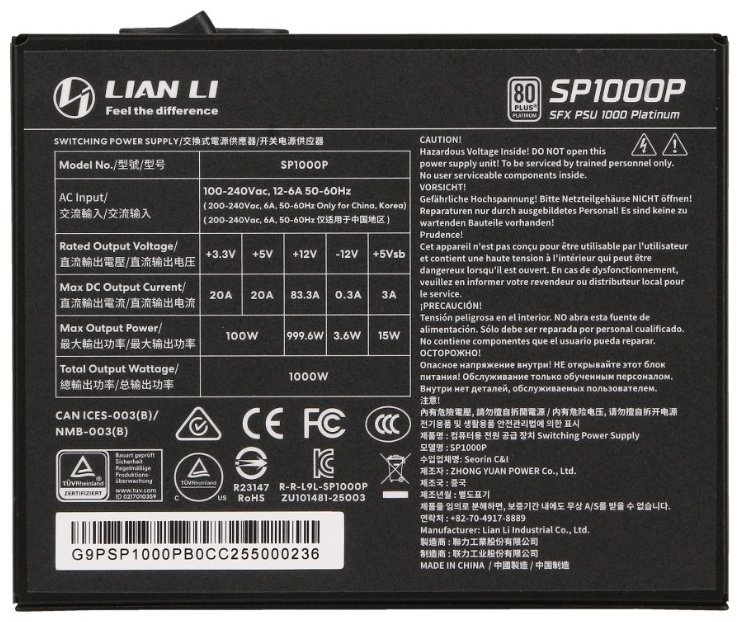 Блок питания LIAN LI SFX1000P (G9P.SP1000P.B000.EU) 1000 Вт купить,NaN