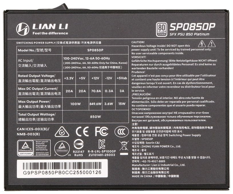 Блок питания LIAN LI SFX0850P G9P.SP0850P.B000.EU 850 Вт купить,NaN
