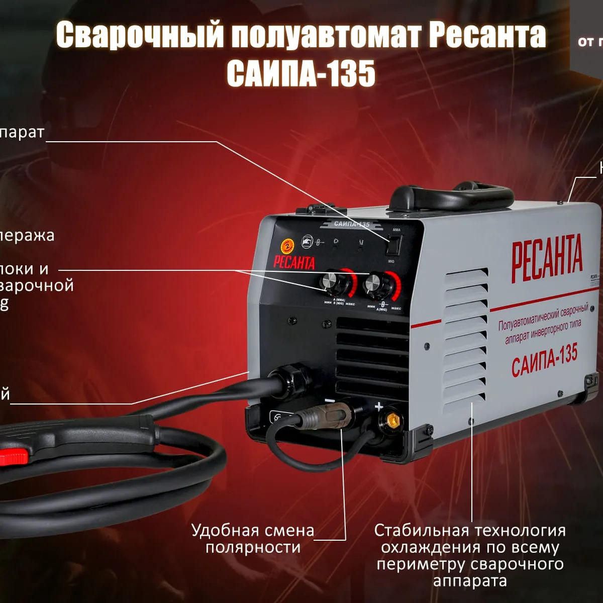 Сварочный полуавтомат Ресанта САИПА-135С (САИПА-135) (MIG/MAG)  купить,NaN