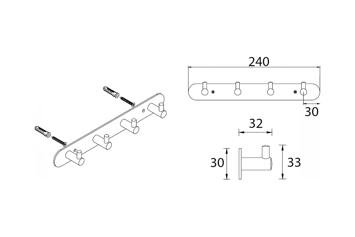Планка 4 крючка Fixsen FX-31005-4 Hotel