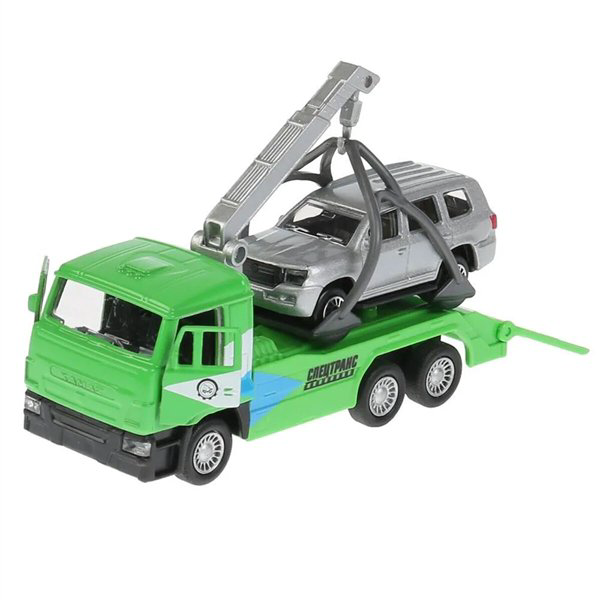Машинка Технопарк Эвакуатор KAMAZ 12см+Toyota Land Cruiser 7.5см