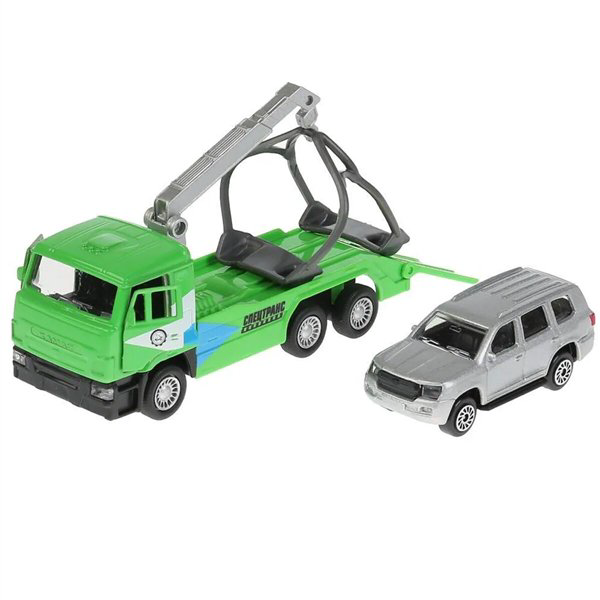 Машинка Технопарк Эвакуатор KAMAZ 12см+Toyota Land Cruiser 7.5см купить,NaN
