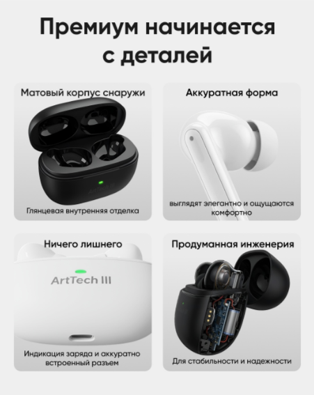 Наушники ArtTech Pulse ANC черные + Pulse белые купить,NaN