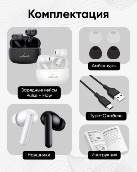 Наушники ArtTech Pulse ANC черные + Pulse белые купить,NaN