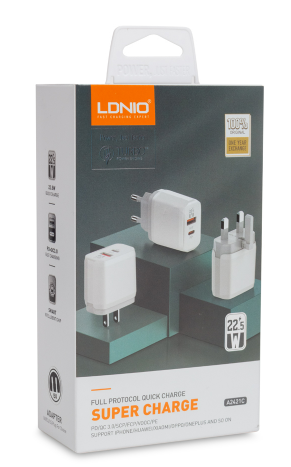 Зарядное устройство Ldnio A2421C 22.5W USB/USB Type-C белое