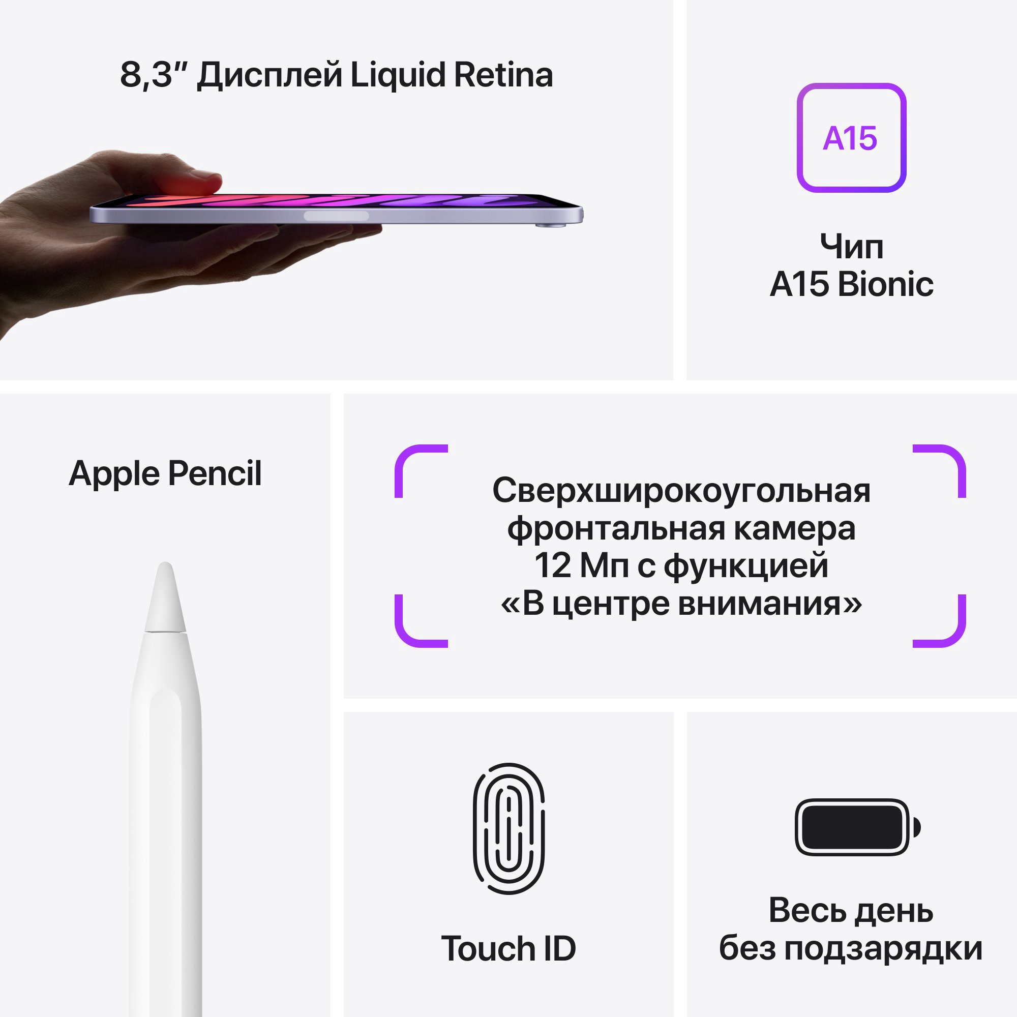 Планшет Apple iPad Mini 6 8.3" 2021 Wi-Fi 64GB MK7P3 Starlight купить,NaN