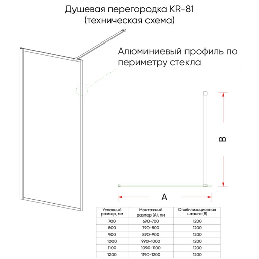 Душевая перегородка Veconi KR-81FR KR81FR-110-07-C8 стекло матовое 8мм