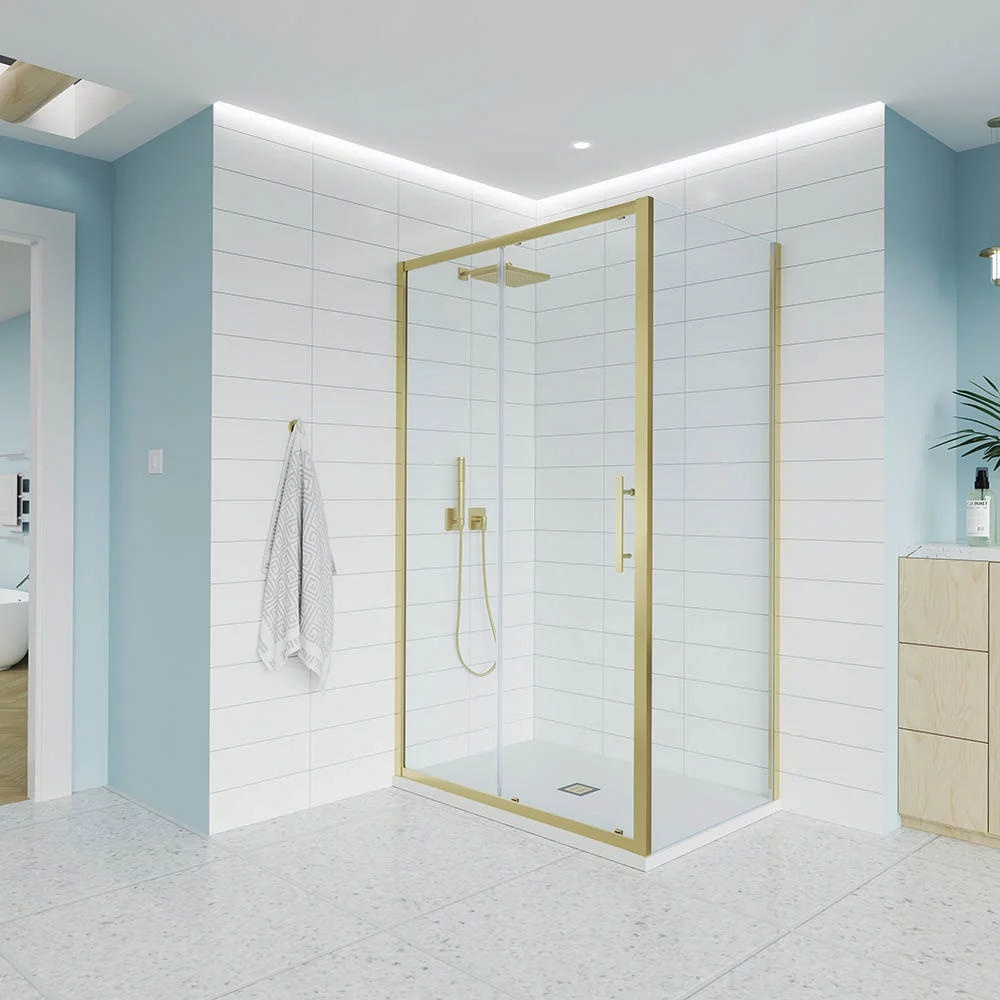 Комплект душевой угол Veconi Evo 100 G E1-G-110-01-C9 + AL-SP-G-80-00-C4 золото