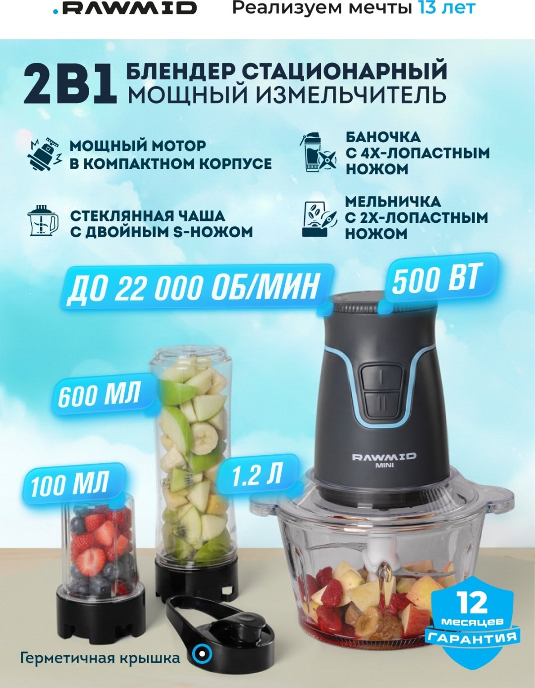 Блендер стационарный Rawmid Dream mini BDM-03 серый