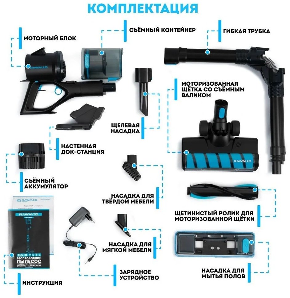 Пылесос Rawmid Modern RMV-01 черный, голубой купить,NaN