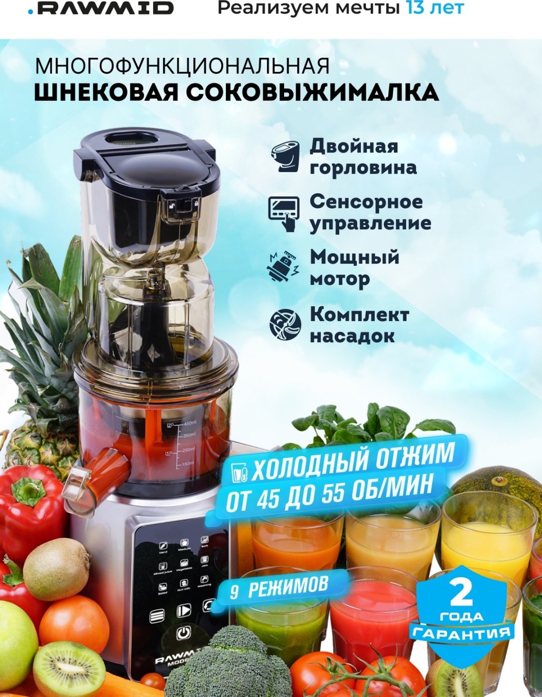 Соковыжималка Rawmid Dream Juicer Modern JDM-80 серебристый