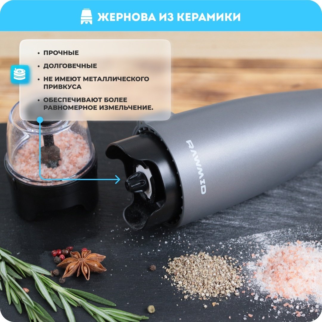 Мельница Rawmid RMG-01 Silver, пластик купить,NaN