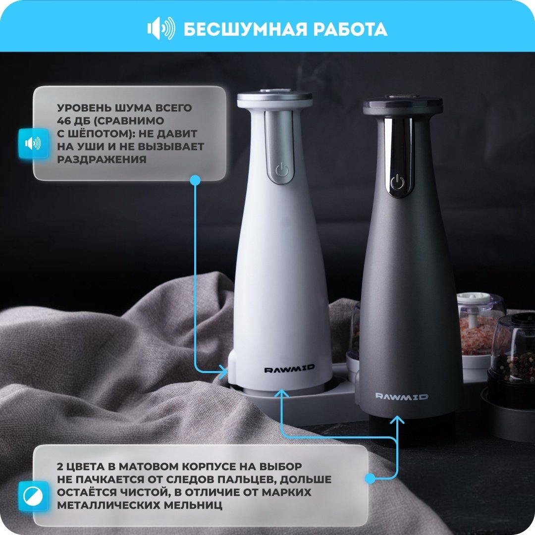 Мельница Rawmid RMG-01 Silver, пластик купить,NaN