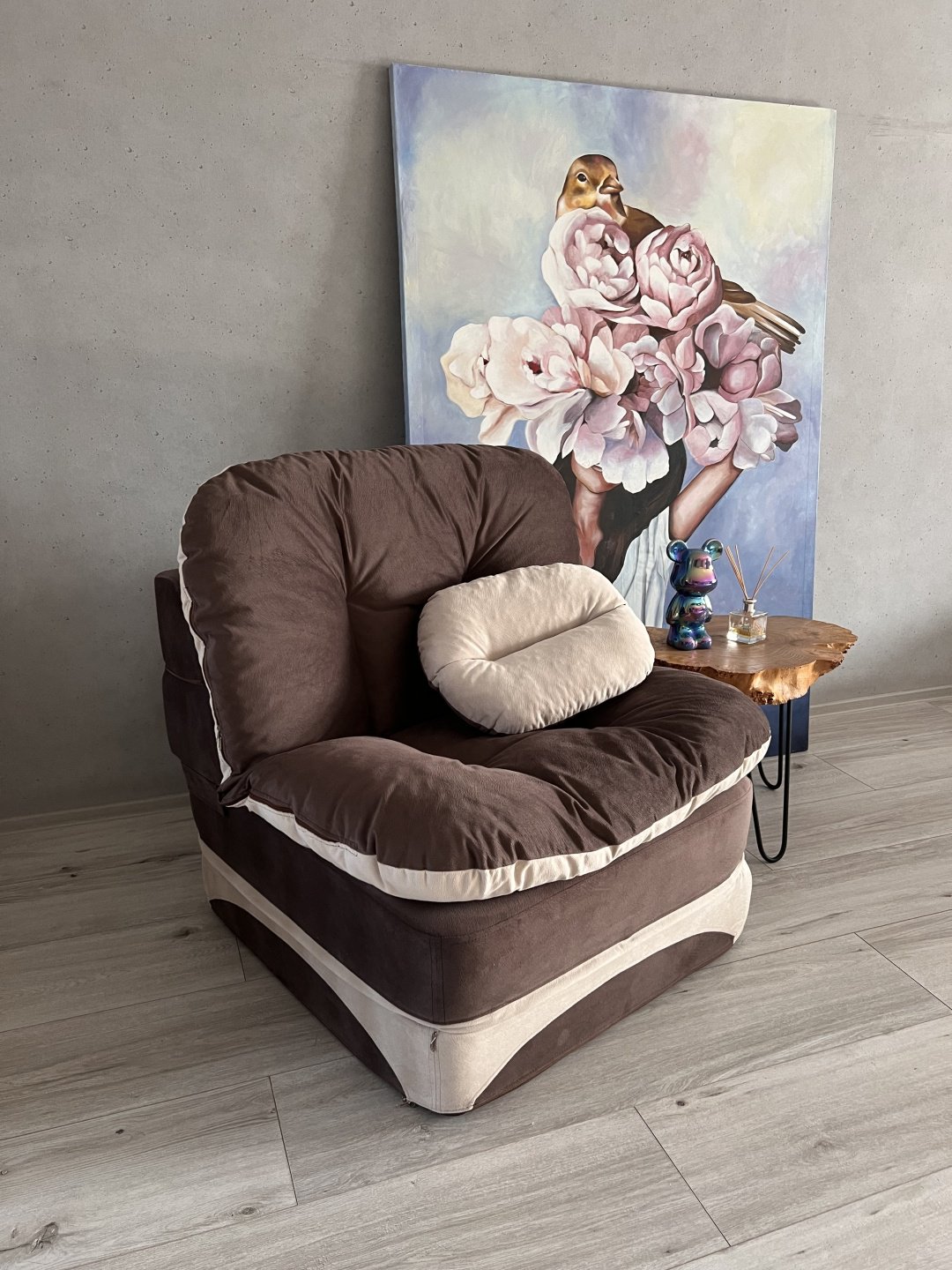 Кресло-кровать PRESTIGE MEBEL 0150 , обивка велюр, коричневый, бежевый купить,NaN
