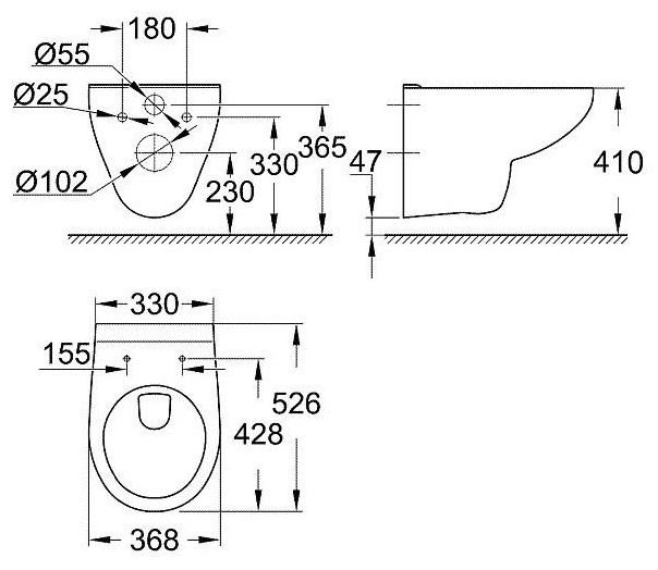 Унитаз подвесной Grohe Bau Ceramic 39491000 36.3х36.8х52.6см альпин-белый