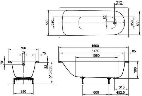 Ванна Kaldewei Eurowa Standard mod. 311-1 160x70 см белая