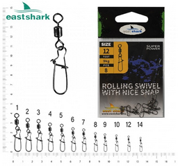 Вертлюг с карабином EastShark Американка №12 8шт