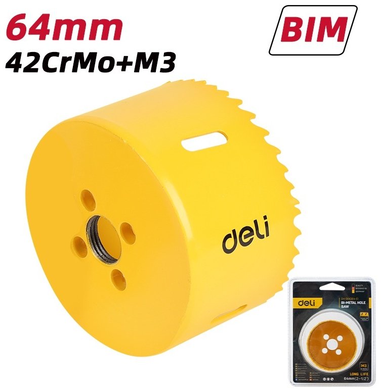 Коронка DELI EDH-SKK064-E1 биметаллическая D 64 мм, 1 шт