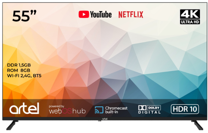 Телевизор Artel 55" A55MQA800 LED 4K UHD Black
