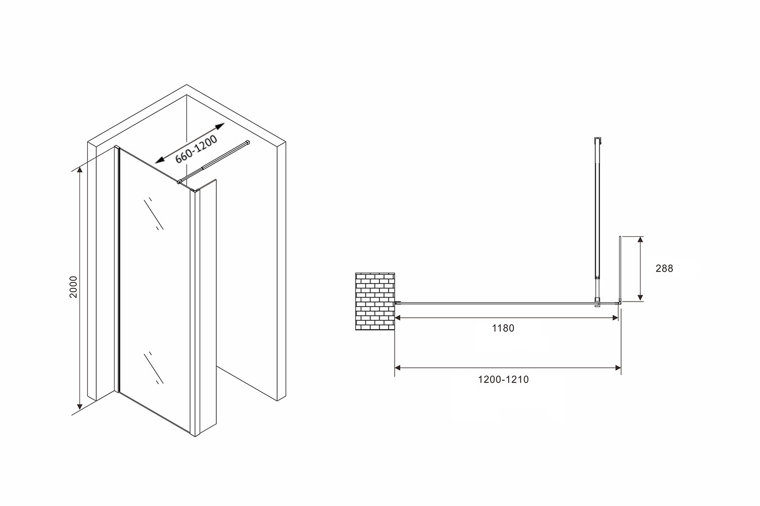 Душевая перегородка Abber Immer Offen AG66120B 120x200 чёрный   купить,157300