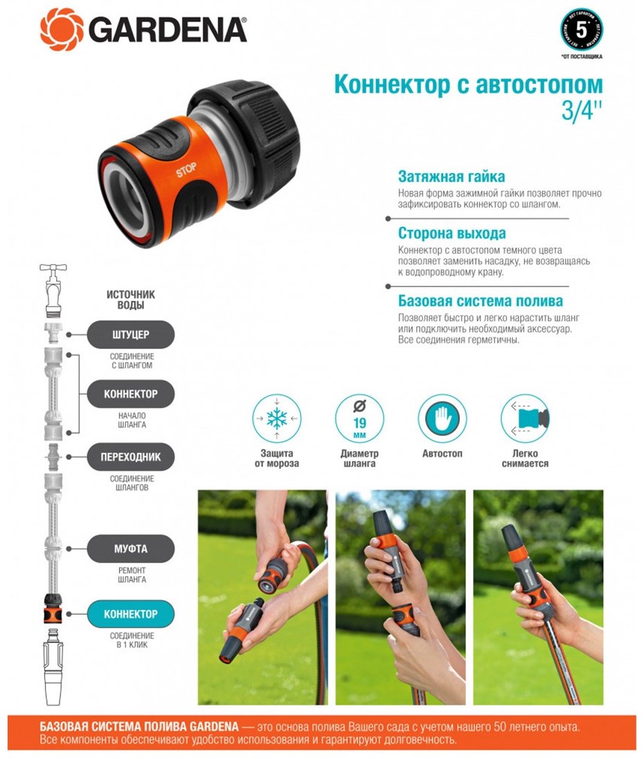 GARDENA коннектор 18214-29 1 шт купить,NaN