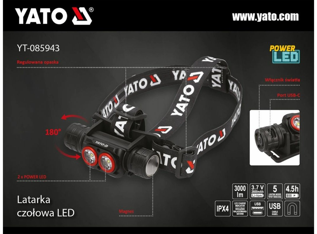 YATO налобный фонарь YT-085943 питание от аккумулятора купить,NaN