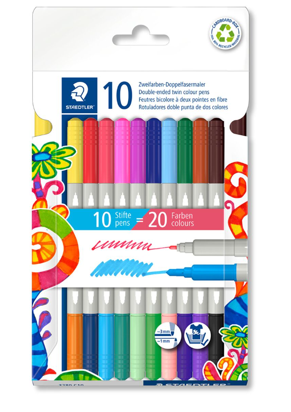 Фломастеры двухсторонних Staedtler 20 цветов 3280-C10 купить,NaN