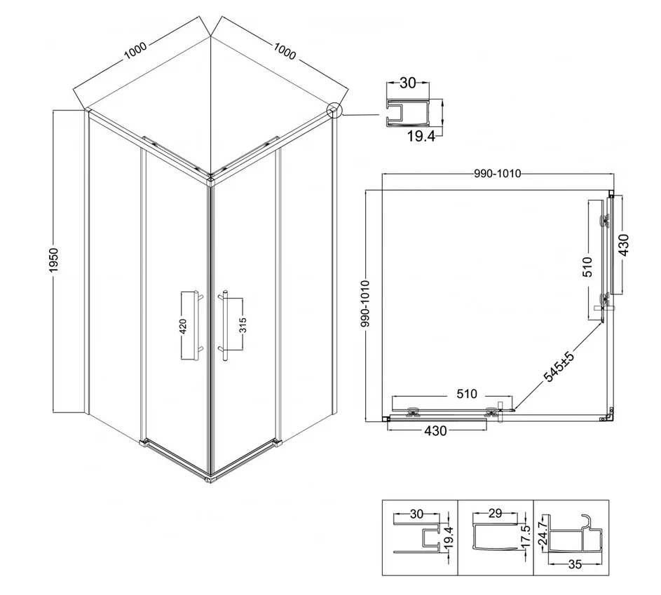 Душевое ограждение Niagara NG-6830-34BLACK 100х100х195см