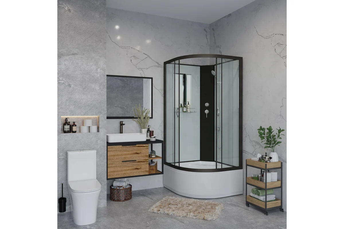 Душевая кабина Niagara NG-6709-14BK 100х100х200см высокий поддон(45см) стекло ПРОЗРАЧНОЕ черные профиля 4 мест купить,NaN