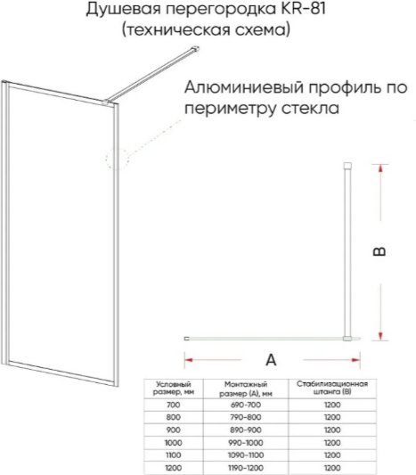 Перегородка душевая Veconi KR81R-70-06-C8 70х200см серый