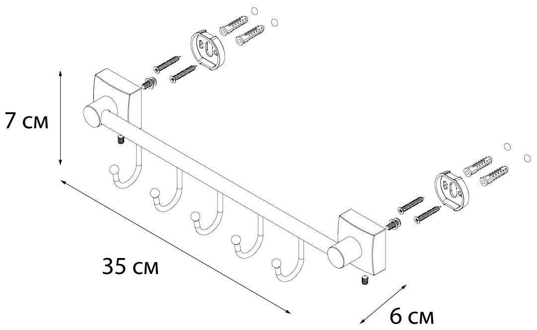 Планка Kabinka.kz 5 крючков FX-61305B-5 35.5см хром