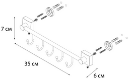 Планка Kabinka.kz 5 крючков FX-61305B-5 35.5см хром