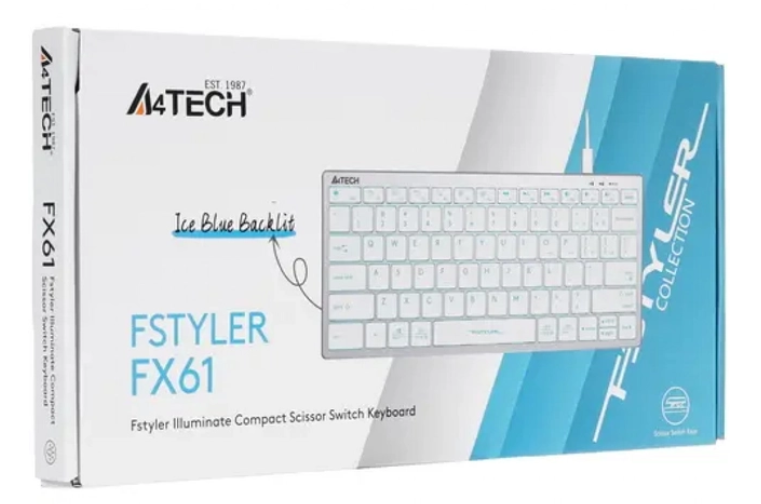 Клавиатура A4tech FX61 Ice Blue Led белая купить,0
