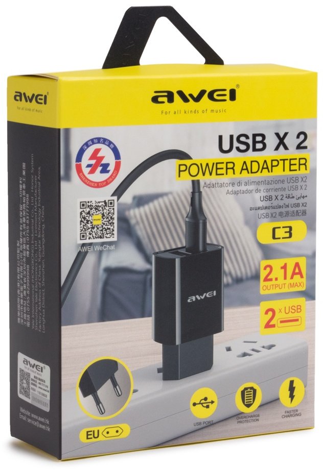 Зарядное устройство Awei C3 черный купить,NaN