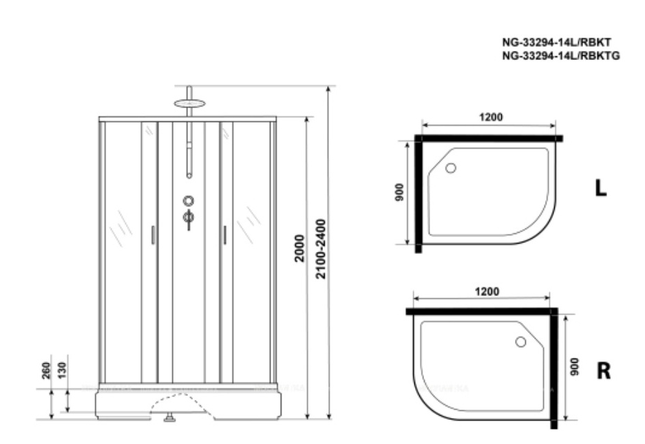 Кабина душевая Niagara NG-33294-14LBKT 120х90х215см серый купить,NaN
