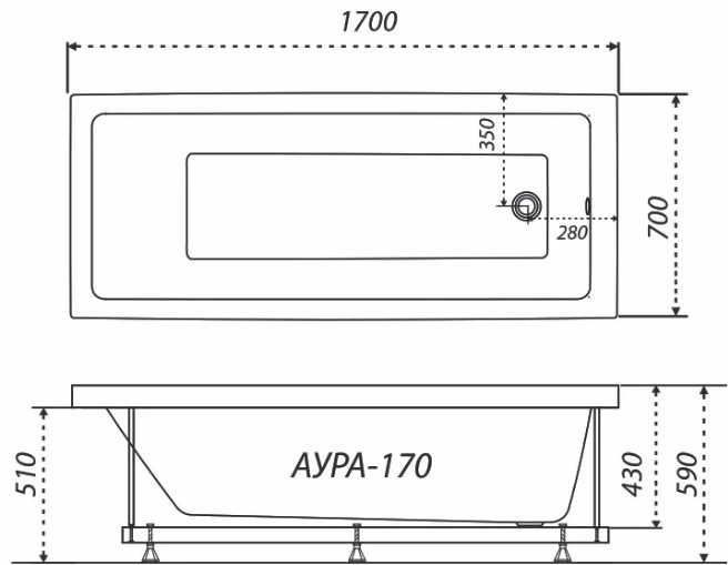 Ванна Kabinka.kz Аура 170х59х70см белый