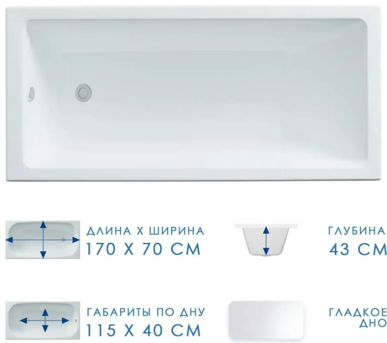 Ванна Kabinka.kz Аура 170х59х70см белый